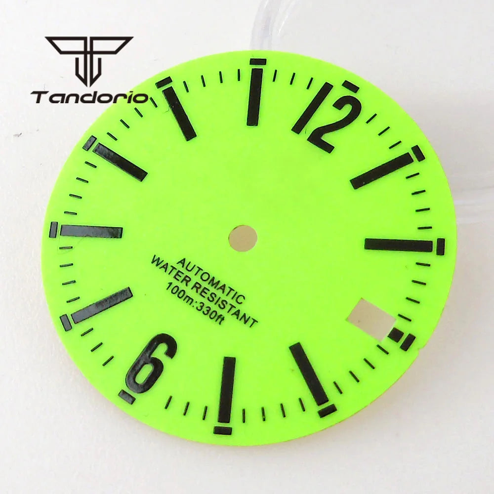 NH35 full lume dial  29mm Green/White Automatic Watch Dial Date Window Full Luminous Wristwatch Face Spare Parts Accessories