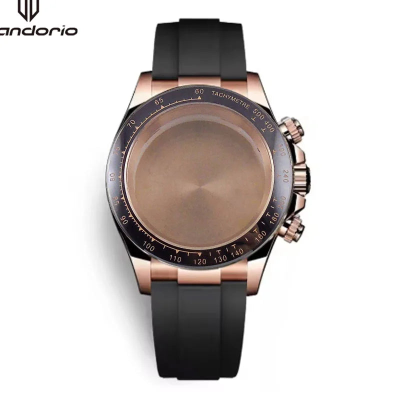 39mm Quartz Watch Case+Watchband Sapphire Glass Fit VK63 VK64 Movt Multi-Functional Chronograph Men Wristwatch Accessories Parts