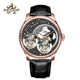 Double Flying Tourbillon Watch World Map AESOP 7116 42mm Skeleton Luxury Waterproof Wristwatches Sapphire
