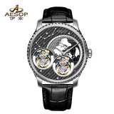 Double Flying Tourbillon Watch World Map AESOP 7116 42mm Skeleton Luxury Waterproof Wristwatches Sapphire