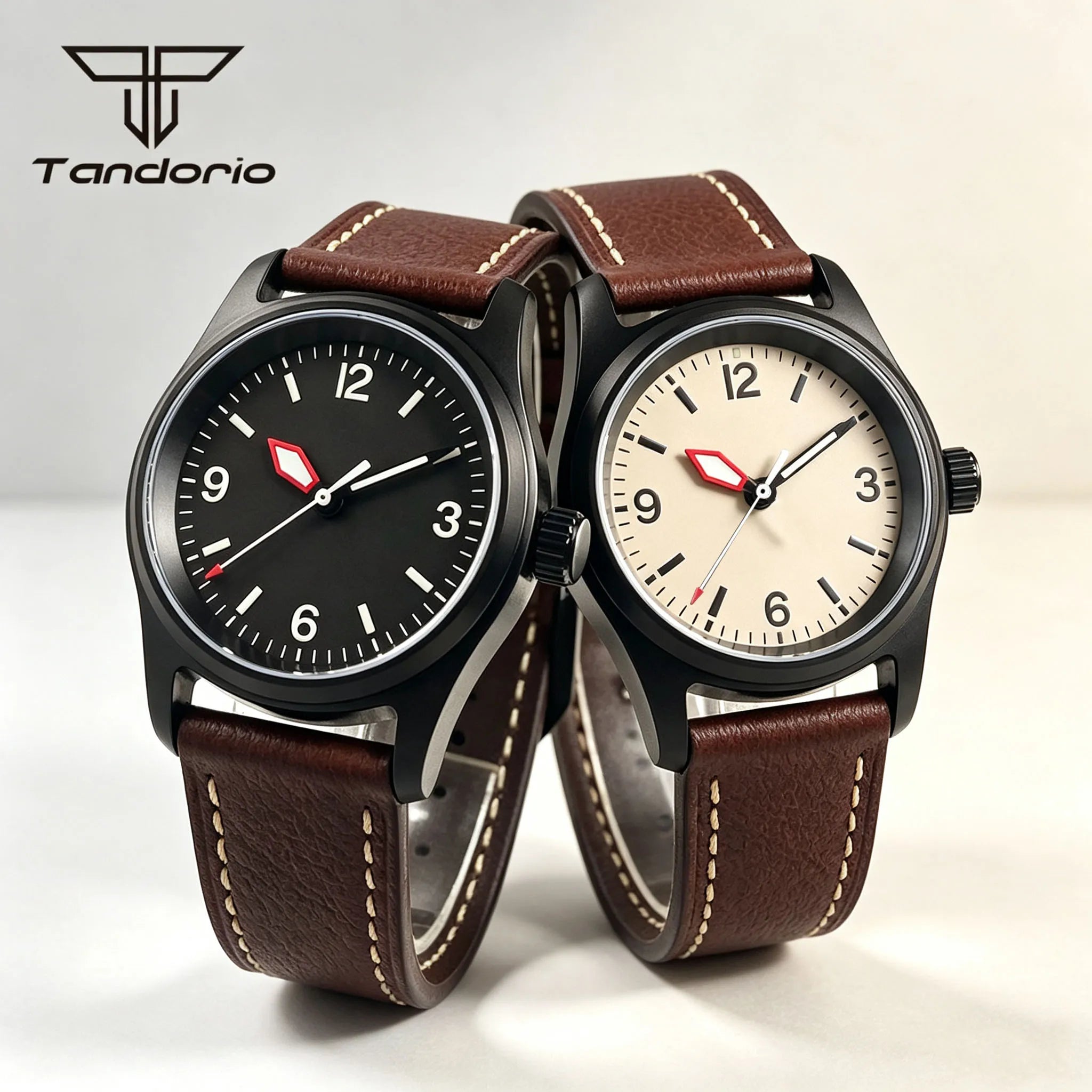 PVD Black Pilot watch Tandorio TD169A 36mm Sapphire Japan NH35/Miyota 8215 PT5000 Movt Pin Buckle 20ATM
