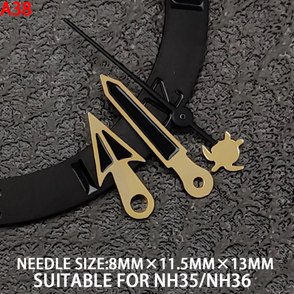 wide Watch Hands for NH35 Green Luminous Gold Silver Edge Watch Accessories with Diamond/Sword/Cross Second Hand for NH35/NH36/4R/7S Movement
