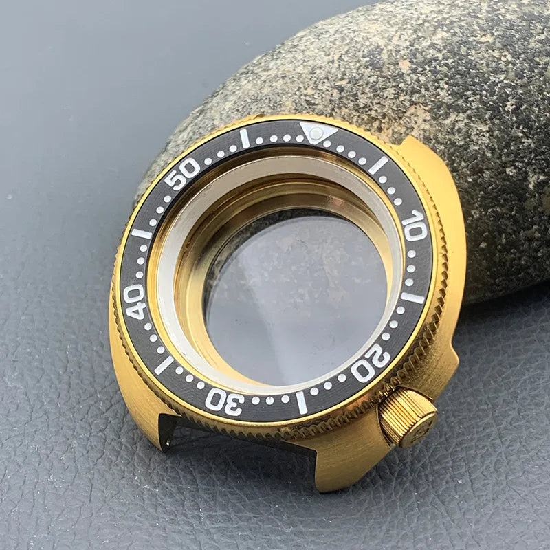 PVD Gold Turtle Abalone Watch Case 6105 6309 Crown at 4.1 Fit NH35 NH36 Movement 200m Waterproof Resistance Diving Men's Watch Case