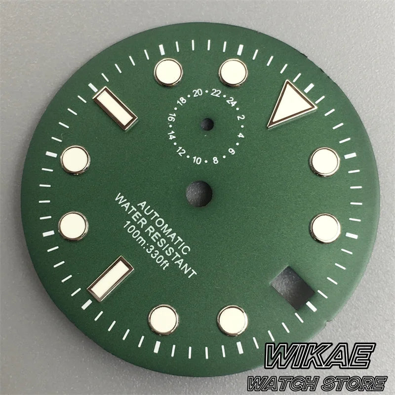 29mm Sterile TMI NH37 Watch Dial Hand Set Black Blue Green Dial Silver Orange Index Green Luminous