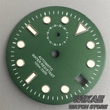 29mm Sterile TMI NH37 Watch Dial Hand Set Black Blue Green Dial Silver Orange Index Green Luminous