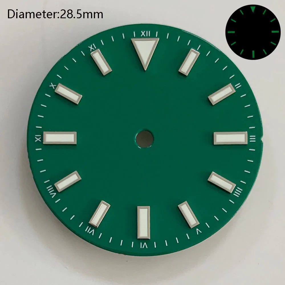 28.5mm NH35 double bar watch dial luminous grass green red dark blue yellow dial for NH35 automatic movement watch accessories can customize logo