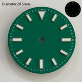 28.5mm NH35 double bar watch dial luminous grass green red dark blue yellow dial for NH35 automatic movement watch accessories can customize logo