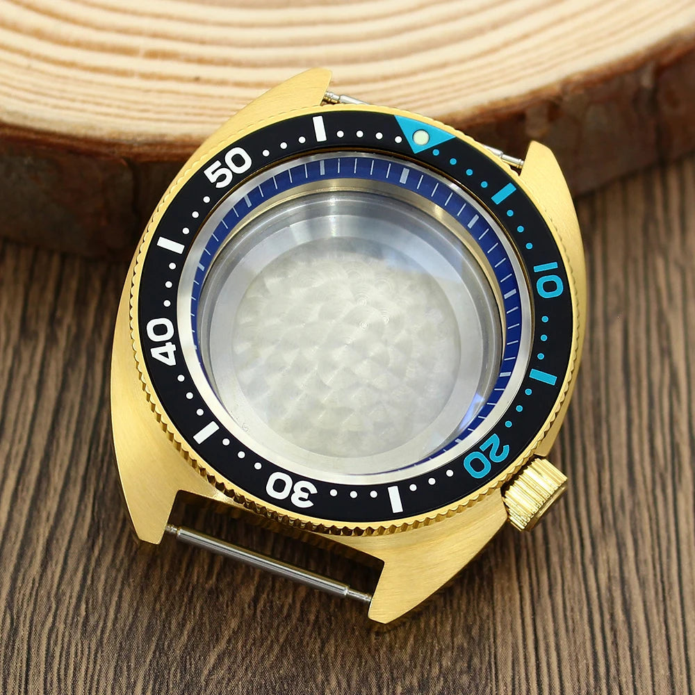 41mm Gold PVD Captain Willard Watch Case Domed Sapphire Tuna Turtle for Seiko MOD NH35 NH36 NH34 4R36 Movts Abalone Screw Crown