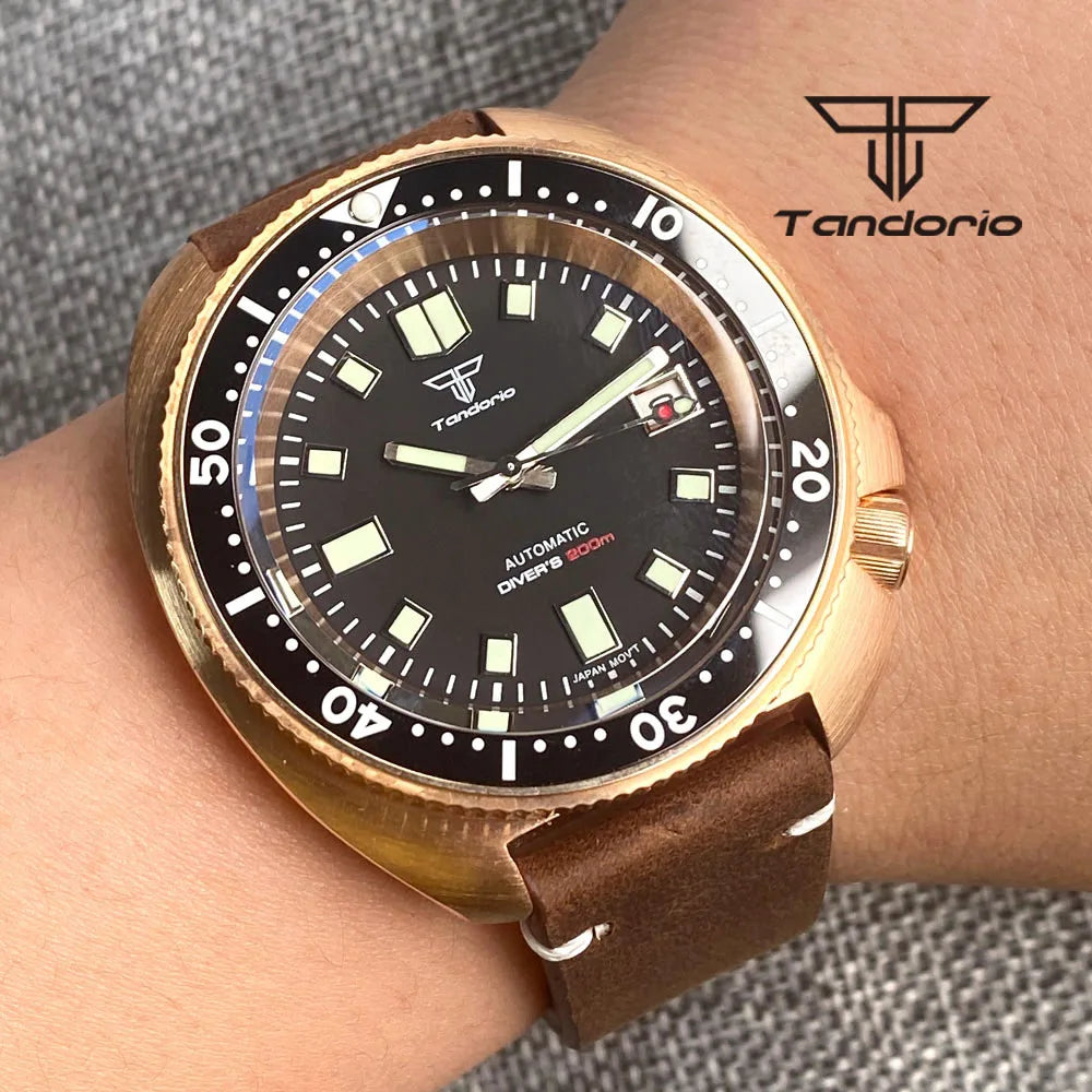 Tandorio CUSN8 Solid Bronze Turtle Watch TD239  PT5000 NH35A 44mm 20bar diver Sapphire