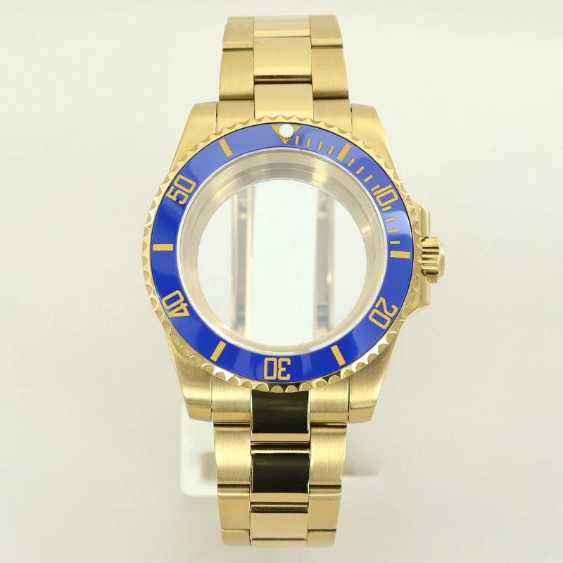 40MM PVD Gold Submariner Watch Case  GMT Yacht Master Polish Strap Sapphire Glass For NH35 NH36 NH34 NH38 Miyota 8215 Eta 2824 GMT SUB Yacht 20ATM waterproof