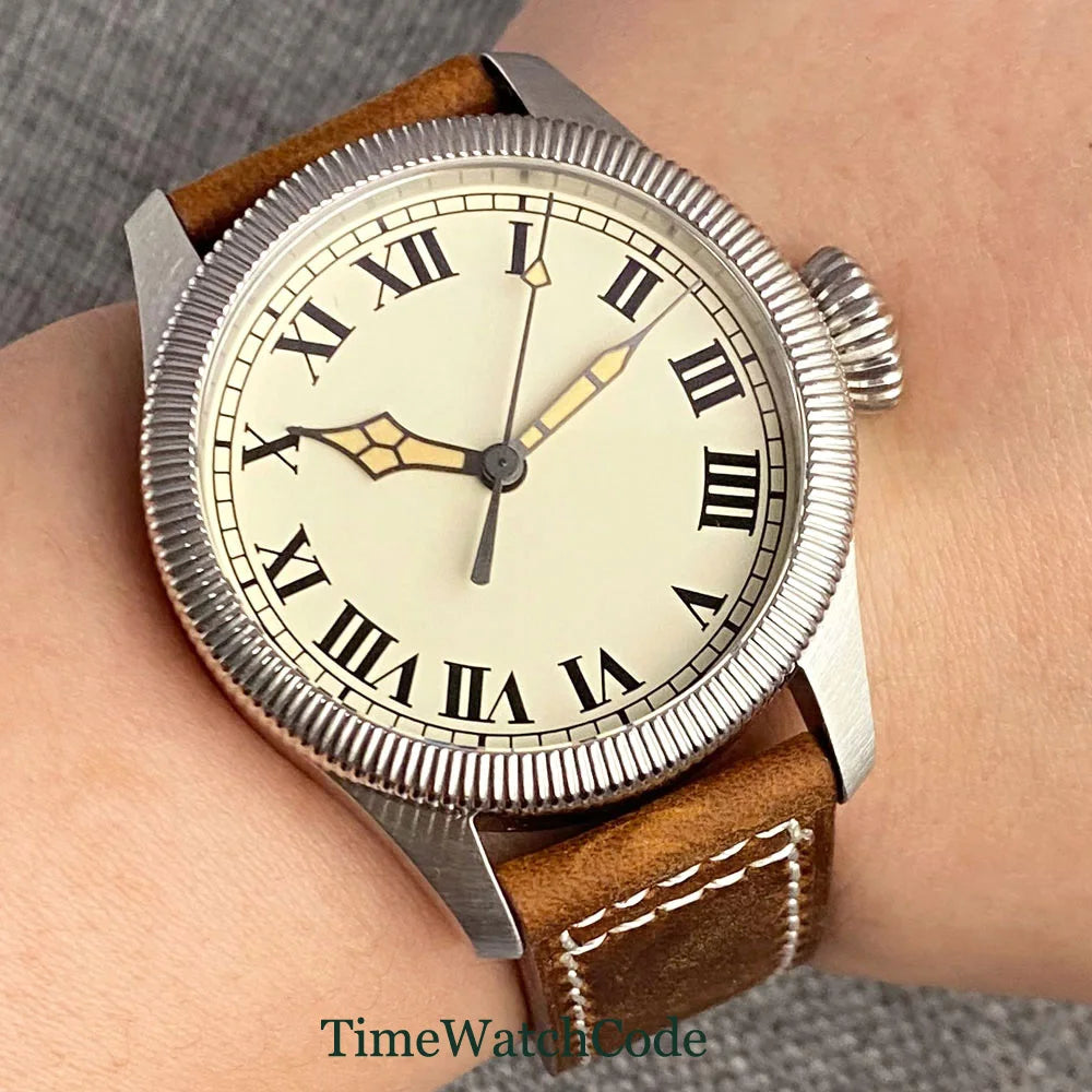 Tandorio Fluted Pilot Watch TD117A 20BAR  NH35 PT5000 Roman Numerals Sapphire 39mm