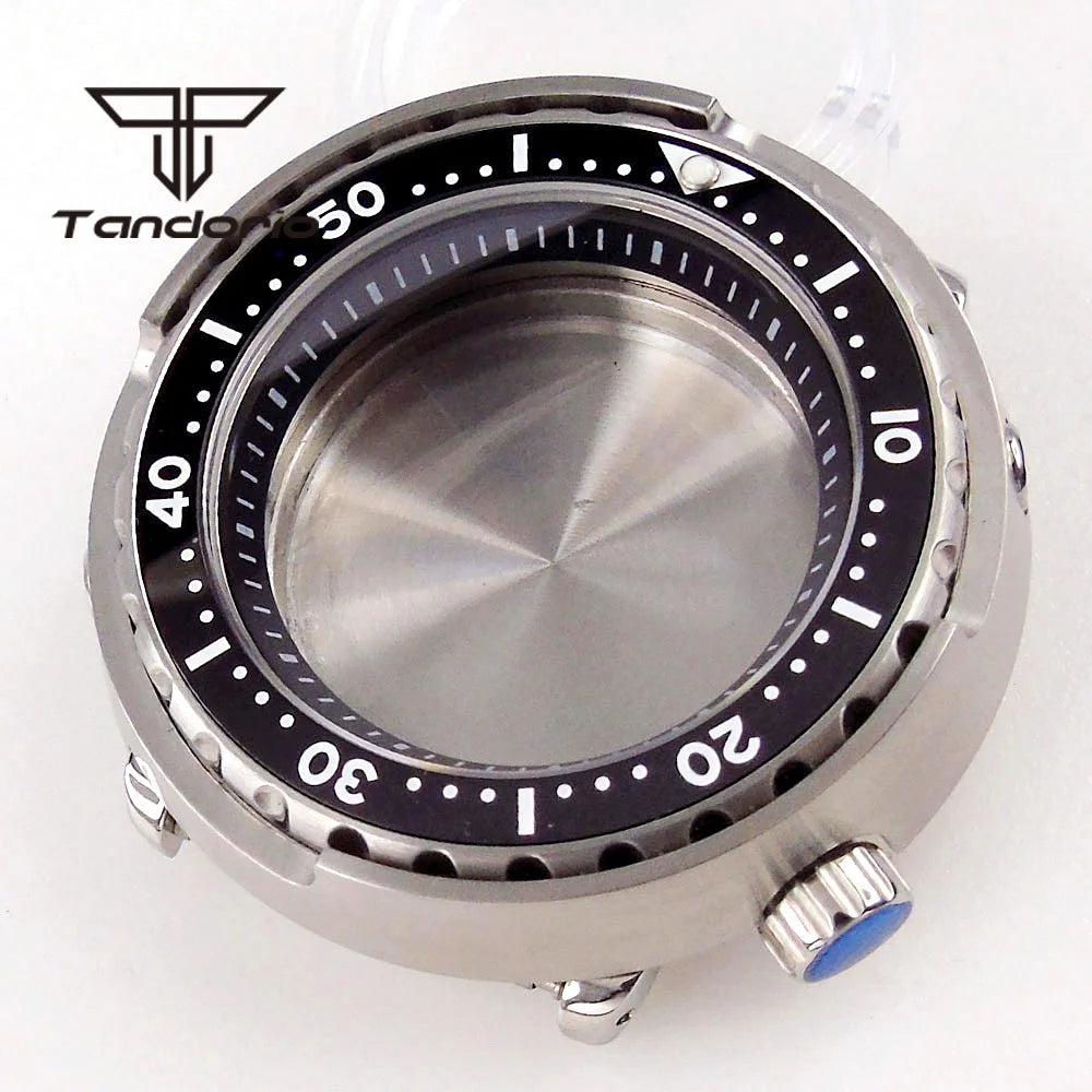 Tuna Can Watch Case 46.5mm Stainless Steel Tuna Style Watch Case Sapphire 4 o'clock Crown Fit NH34 NH35 NH36 NH38 20ATM Waterproof Ceramic Bezel