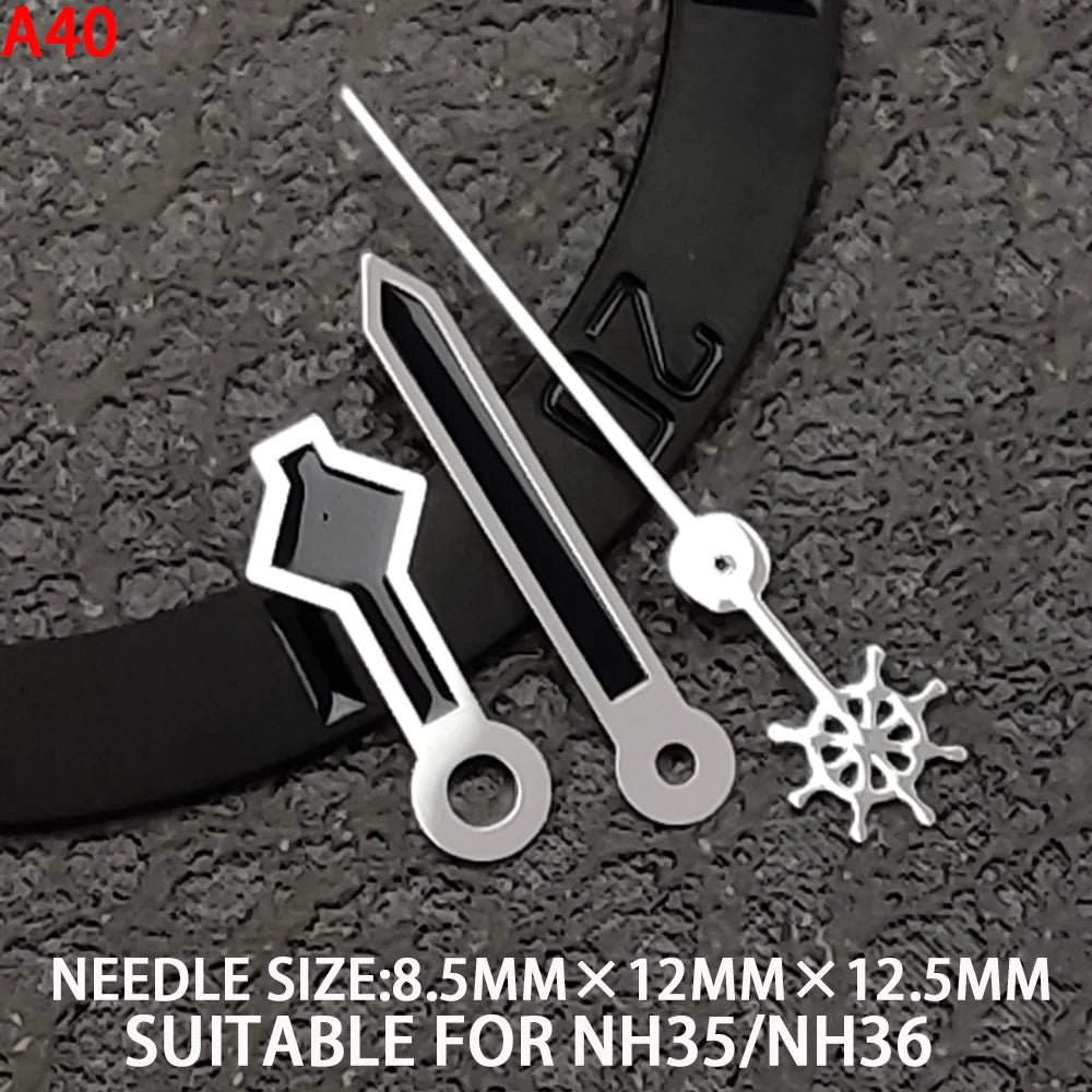 wide Watch Hands for NH35 Green Luminous Gold Silver Edge Watch Accessories with Diamond/Sword/Cross Second Hand for NH35/NH36/4R/7S Movement