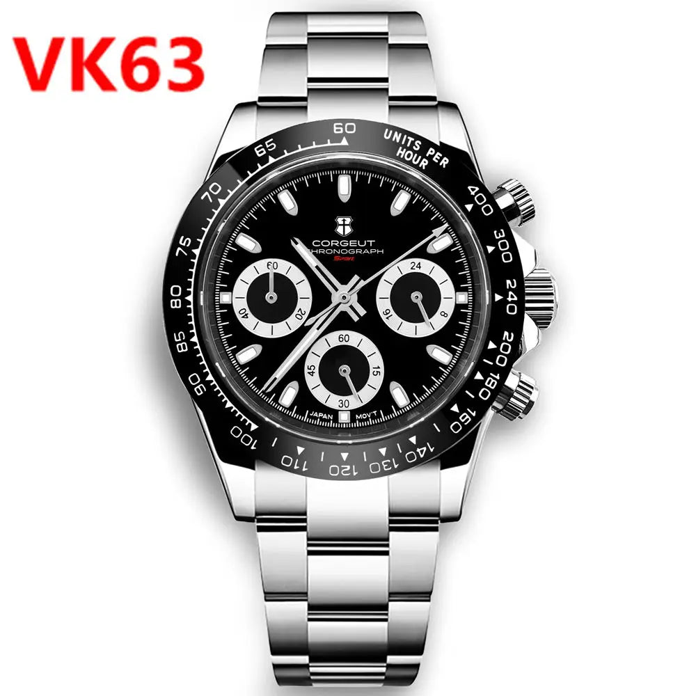 Corgeut 2069 Chronograph watch Panda Daytona 24 hours VK63 Quartz Hardlex 10Bar 39MM