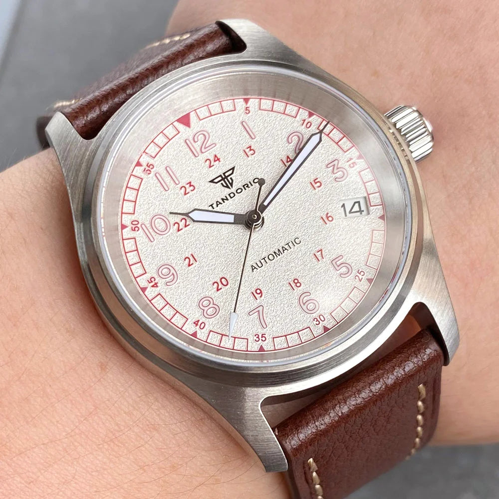 36mm Bronze Pilot Watch Tandorio TD130B Sapphire Frosted Dial Date 20ATM NH35A Automatic