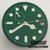 29mm Sterile TMI NH37 Watch Dial Hand Set Black Blue Green Dial Silver Orange Index Green Luminous