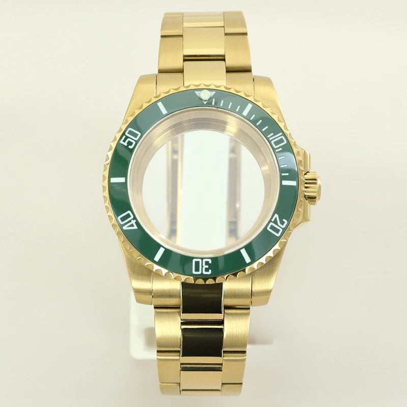 40MM PVD Gold Submariner Watch Case  GMT Yacht Master Polish Strap Sapphire Glass For NH35 NH36 NH34 NH38 Miyota 8215 Eta 2824 GMT SUB Yacht 20ATM waterproof