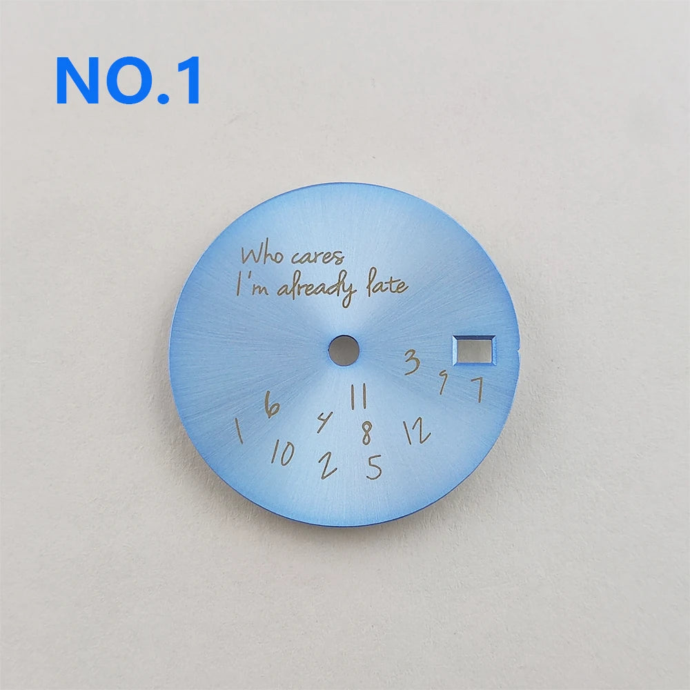 Who Cares Watch Dial 28.5mm nh35 Dial Who cares im already late Dial Watch Face gold text For NH35/NH36 Movement Watch Accessories