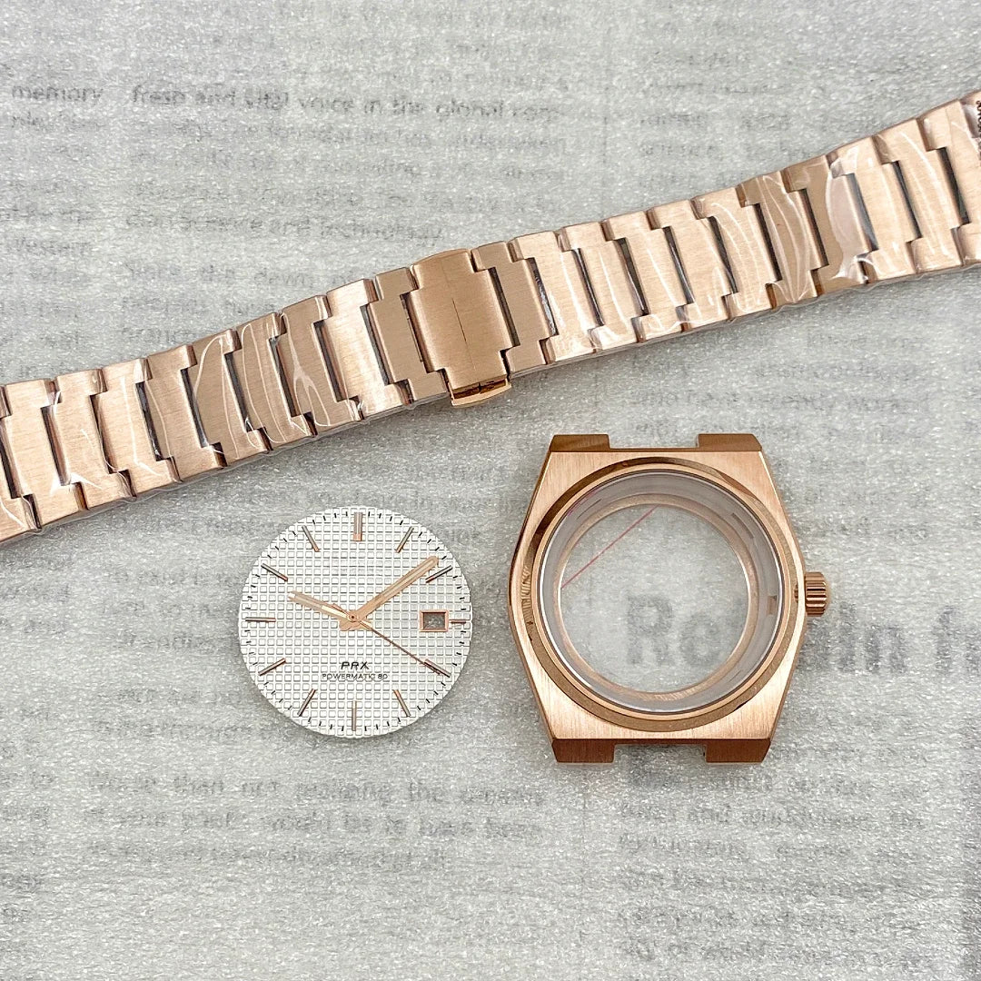 Gold / Rose Gold / PVD Black PRX case 40mm Automatic Modified Case Strap Set Fits Supe Player Prx NH35 NH36 Movement Sapphire Glass Penetrating