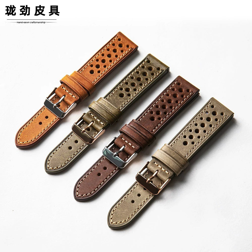 Summer Leather Strap Handmade Italian PUEBLO Breathable Men's Strap Soft 18 20 22MM Real Cowhide