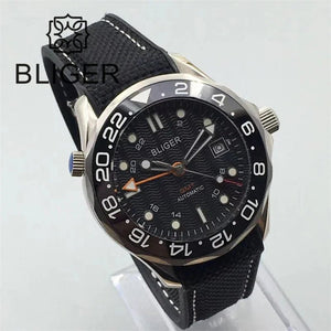 BLIGER 41mm NH34 GMT Automatic Blue Ceramic Bezel Sapphire Glass Black - Tandorio Watches