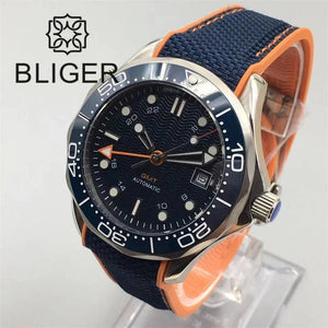 BLIGER 41mm NH34 GMT Automatic Blue Ceramic Bezel Sapphire Glass Black - Tandorio Watches