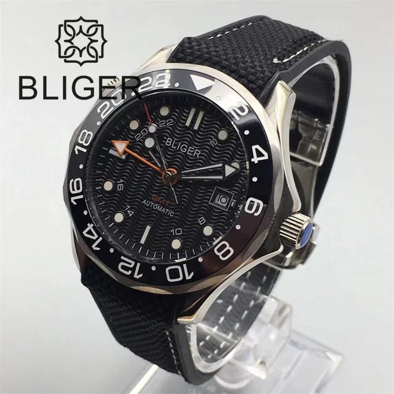 BLIGER 41mm NH34 GMT Automatic Blue Ceramic Bezel Sapphire Glass Black Tandorio Watches