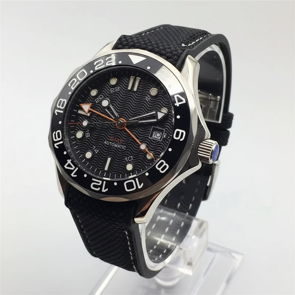 BLIGER 41mm NH34 GMT Automatic Blue Ceramic Bezel Sapphire Glass Black - Tandorio Watches