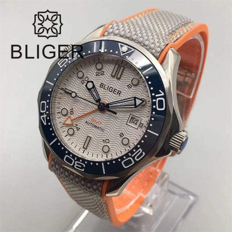 BLIGER 41mm NH34 GMT Automatic Blue Ceramic Bezel Sapphire Glass Black - Tandorio Watches