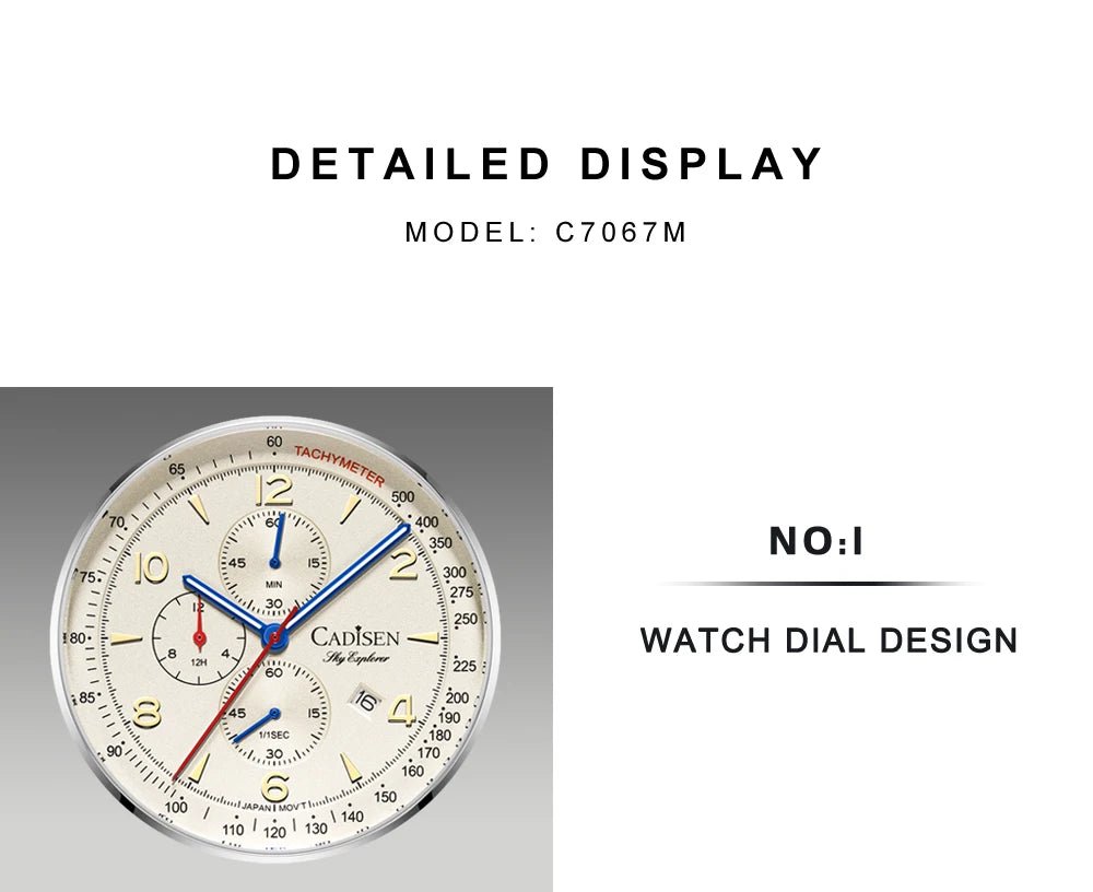 CADISEN C7067 Chronograph MIYOTA 0S10 Quartz Watch AR Mirror 5bar - Tandorio Watches