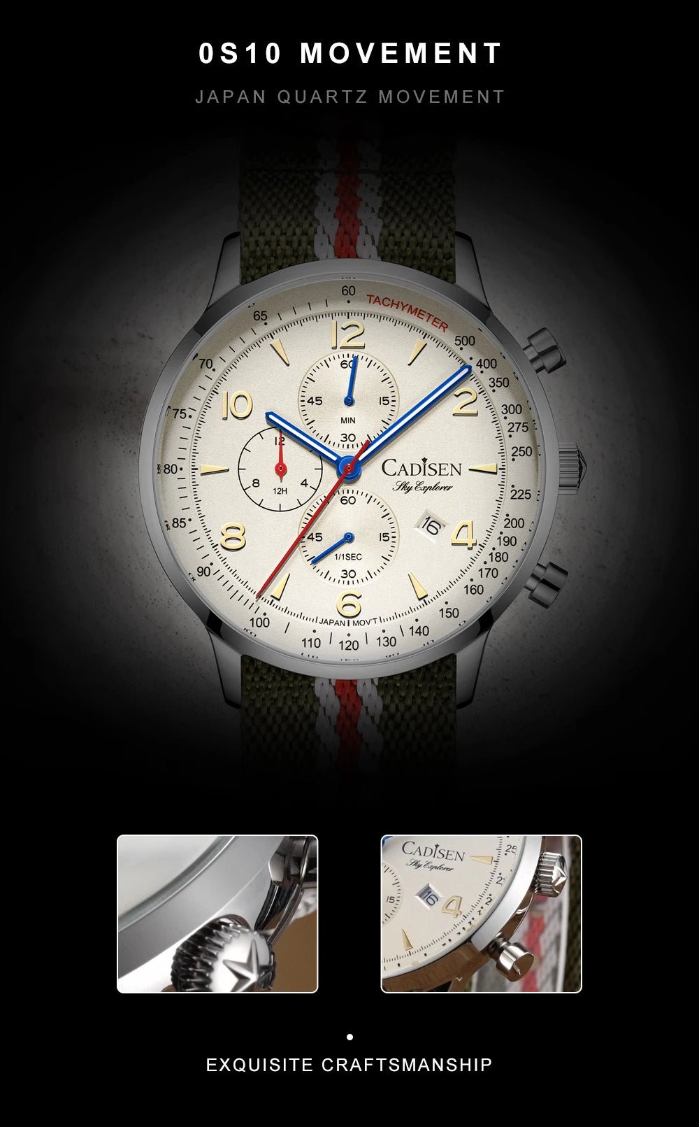 CADISEN C7067 Chronograph MIYOTA 0S10 Quartz Watch AR Mirror 5bar - Tandorio Watches