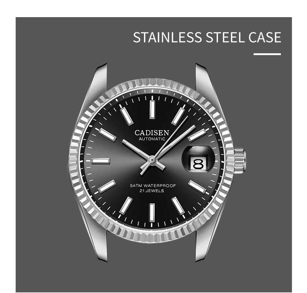 CADISEN C8053 Dress Watch Date Just miyota 8215 Automatic 38MM Sapphire 5Bar - Tandorio Watches
