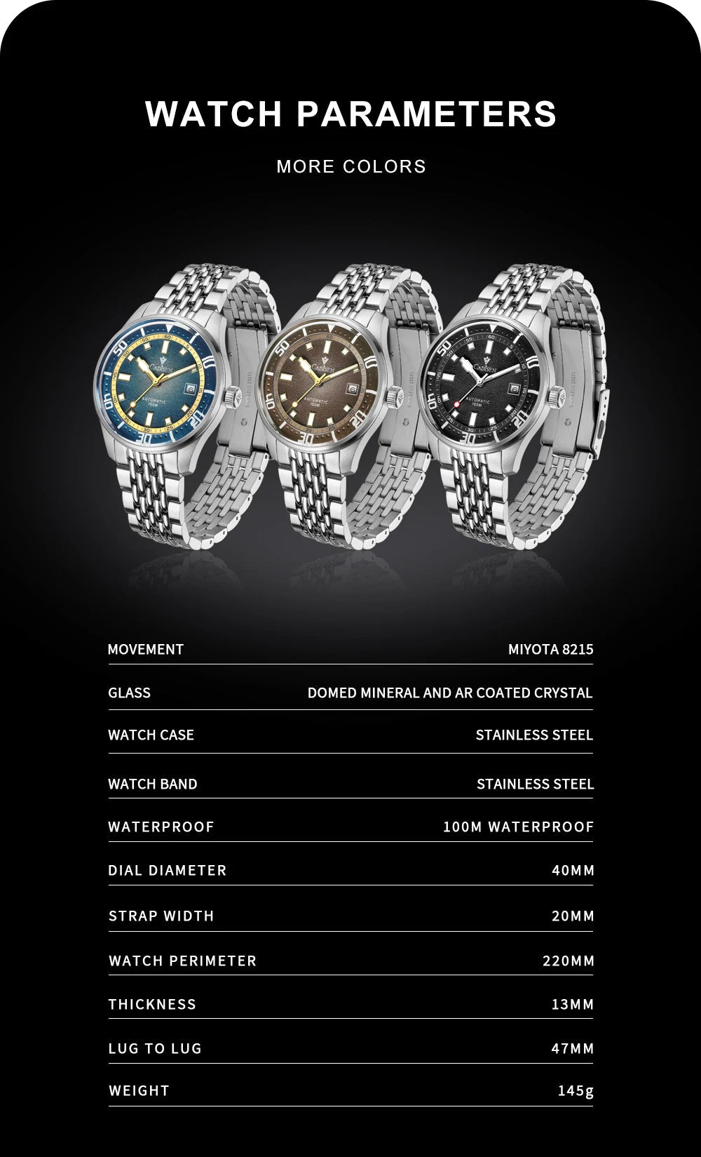 CADISEN C8244 Miyota 8215 Automatic 40mm 10bar diver sapphire CADISEN C8244 Miyota 8215 Automatic 40mm 10bar diver sapphire