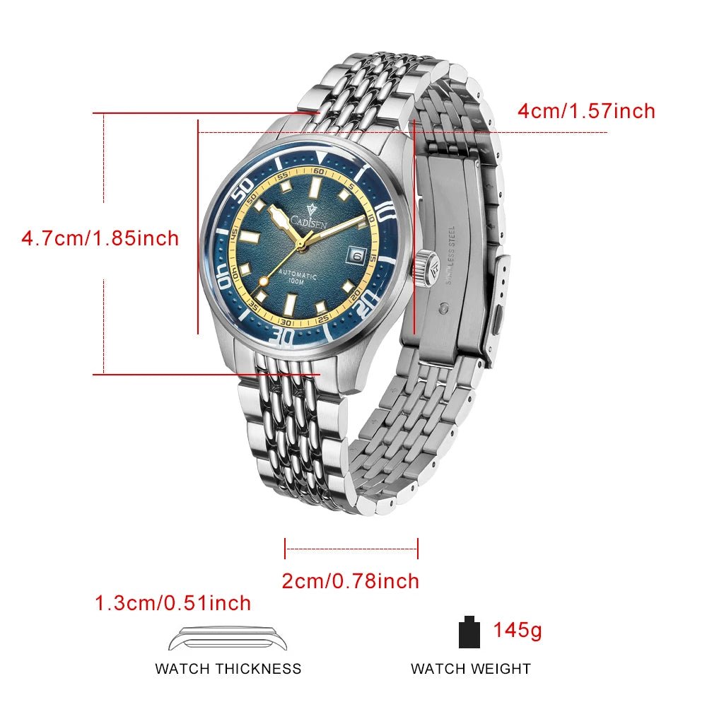 CADISEN C8244 Miyota 8215 Automatic 40mm 10bar diver sapphire luminous - Tandorio Watches
