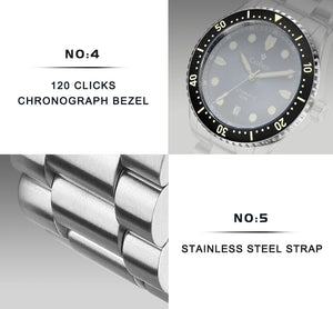 CADISEN C8245 Diver AR Sapphire MIYOTA 8215 Mechanical Wristwatch Ceramic Ring 10Bar Luminous - Tandorio Watches