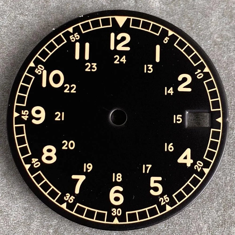Nologo 29mm Pilot Field Watch Dial Face for NH35 NH36 3.8/3 Clock Watch Mod Case Numbers Markers Vintage Black Hand SKX Mod - Tandorio Watches