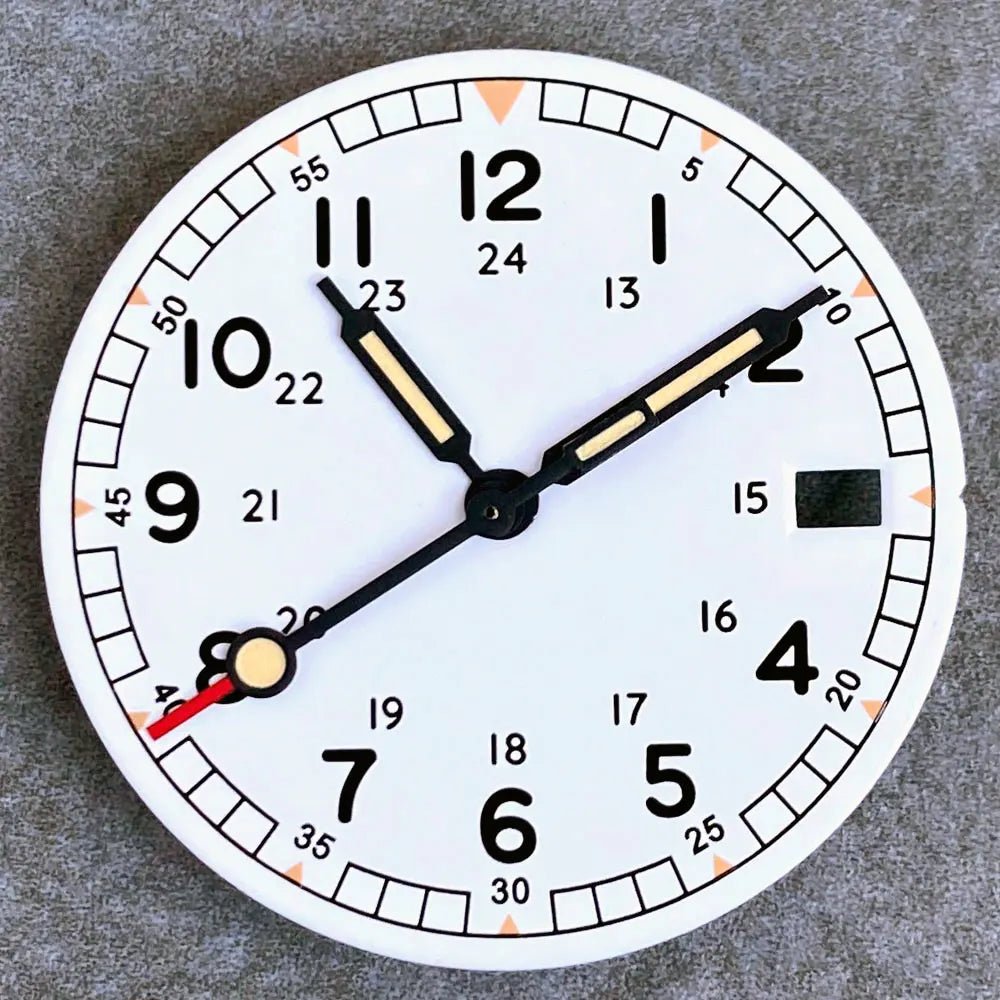 Nologo 29mm Pilot Field Watch Dial Face for NH35 NH36 3.8/3 Clock Watch Mod Case Numbers Markers Vintage Black Hand SKX Mod - Tandorio Watches