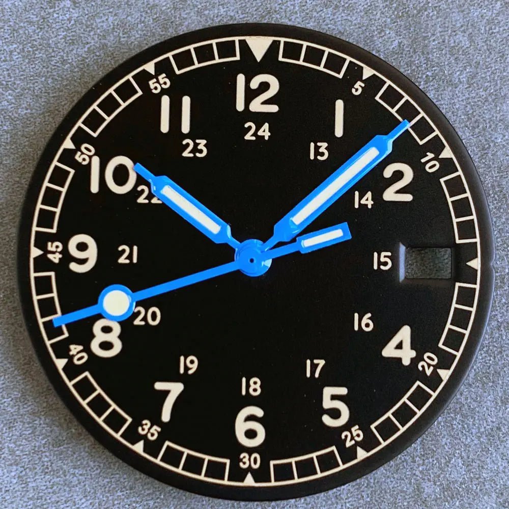 Nologo 29mm Pilot Field Watch Dial Face for NH35 NH36 3.8/3 Clock Watch Mod Case Numbers Markers Vintage Black Hand SKX Mod - Tandorio Watches