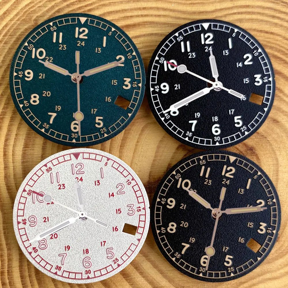 Nologo 29mm Pilot Field Watch Dial Face for NH35 NH36 3.8/3 Clock Watch Mod Case Numbers Markers Vintage Black Hand SKX Mod - Tandorio Watches