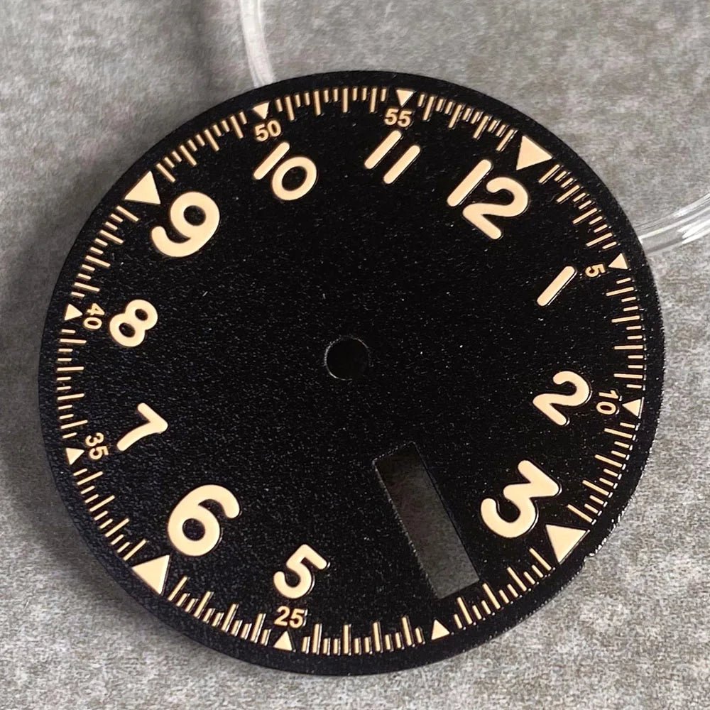 Nologo 29mm Pilot Field Watch Dial Face for NH35 NH36 3.8/3 Clock Watch Mod Case Numbers Markers Vintage Black Hand SKX Mod - Tandorio Watches