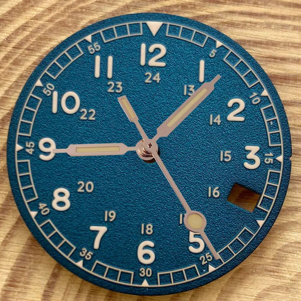 Nologo 29mm Pilot Field Watch Dial Face for NH35 NH36 3.8/3 Clock Watch Mod Case Numbers Markers Vintage Black Hand SKX Mod - Tandorio Watches