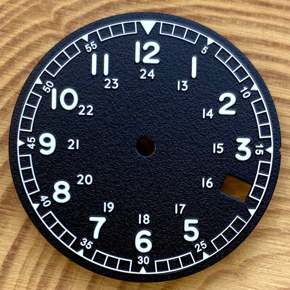 Nologo 29mm Pilot Field Watch Dial Face for NH35 NH36 3.8/3 Clock Watch Mod Case Numbers Markers Vintage Black Hand SKX Mod - Tandorio Watches