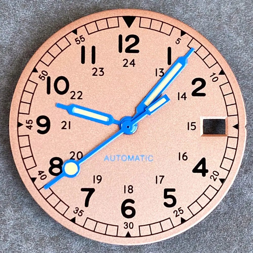 Nologo 29mm Pilot Field Watch Dial Face for NH35 NH36 3.8/3 Clock Watch Mod Case Numbers Markers Vintage Black Hand SKX Mod - Tandorio Watches