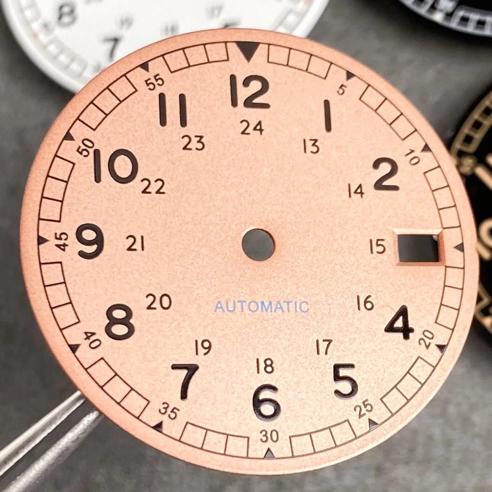 Nologo 29mm Pilot Field Watch Dial Face for NH35 NH36 3.8/3 Clock Watch Mod Case Numbers Markers Vintage Black Hand SKX Mod - Tandorio Watches
