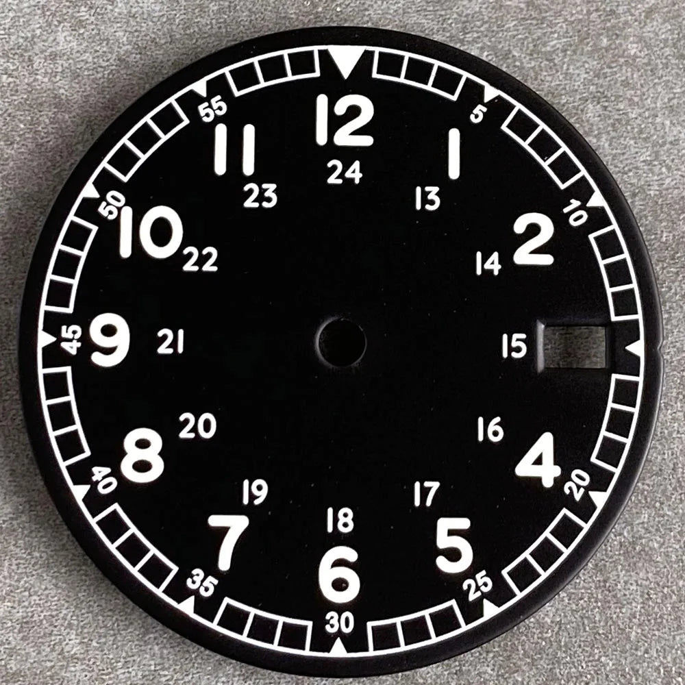 Nologo 29mm Pilot Field Watch Dial Face for NH35 NH36 3.8/3 Clock Watch Mod Case Numbers Markers Vintage Black Hand SKX Mod - Tandorio Watches