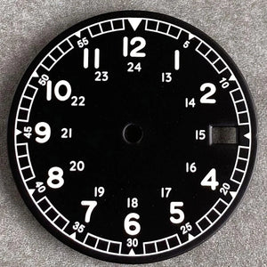 Nologo 29mm Pilot Field Watch Dial Face for NH35 NH36 3.8/3 Clock Watch Mod Case Numbers Markers Vintage Black Hand SKX Mod - Tandorio Watches