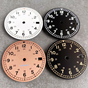 Nologo 29mm Pilot Field Watch Dial Face for NH35 NH36 3.8/3 Clock Watch Mod Case Numbers Markers Vintage Black Hand SKX Mod - Tandorio Watches