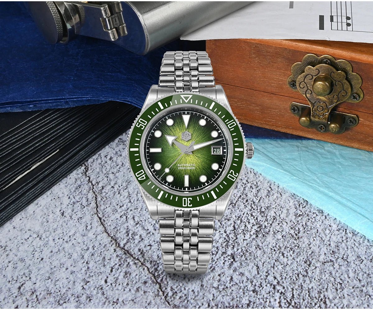 San Martin Diver SN0148G 40mm Miyota 9015 Automatic Enamel Sunburst Dial 20bar Ar Sapphire BGW9 Lume - Tandorio Watches