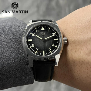 San Martin Dress Watch SN0026 38mm PT5000 SW200 Automatic Original Design Grid Textured Dial 10Bar C3 Lume Sapphire - Tandorio Watches