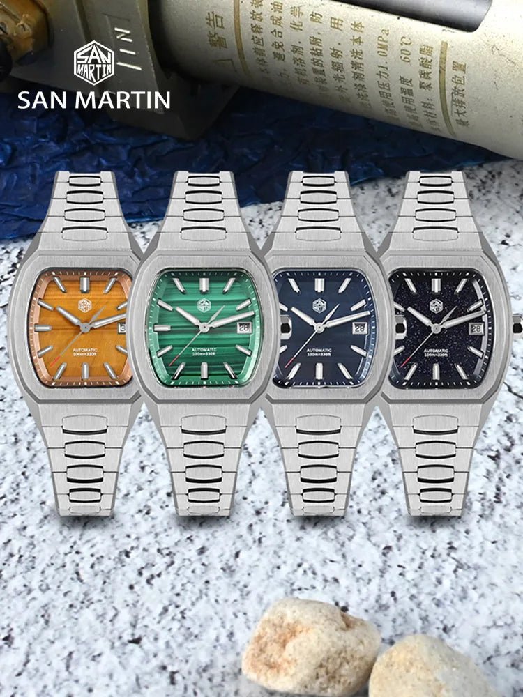 San Martin Dress Watch SN0145 39.5mm Tonneau Luxury Mineral Dial PT5000 SW200 Automatic AR Sapphire Luminous - Tandorio Watches